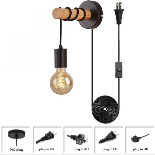 Wall Light Fixtures with Dimmer Switch, Black Farmhouse Wall Mount Lamp, Wall Sconces with Solid Wood Plug In Cord for Indoor