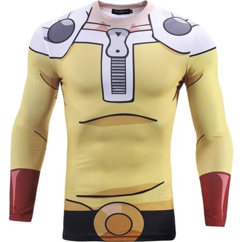 2019 NEW Fashion Anime Men Saitama One Punch Man Tees Long Sleeve Compression Shirt Fitness Tight Body Building T-Shirt