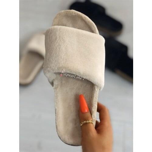 2021 New Women Fluffy slippers Women shoes Outside shoes designer slippers women famous brands Comfortable Faux Fox fur Winter s