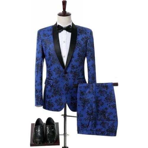 Coat+Pants)Doublue Breasted Suit Men Terno Masculino Men Suits Tuxedo Prom Party Suits Floral Wedding Groom Suit
