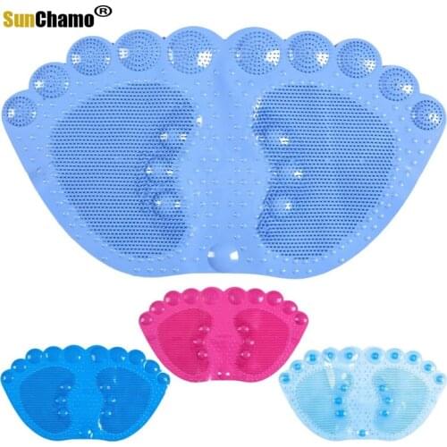 2021 Bath Show Foot Bath Anti-Slip Mat Shower PVC Cartoon Toilet Bath Mat Non Slip Foot Shape Shower Room Bath Mat Kitchen Floor