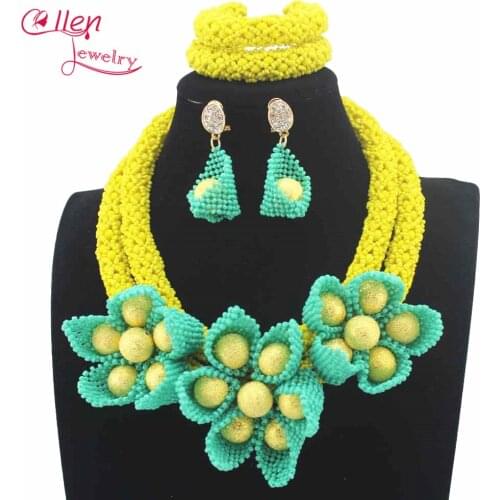 Romantic African Beads jewelry Set Yellow Seed Nigerian Wedding Crystal Beads Women Costume Jewelry Set Free Shipping W13944