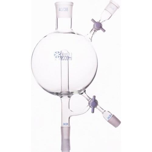 Solvent distillation head 2000ml,Joint 40/38+24/29+24/29+24/29,Solvent ball distillation head device,Double PTFE switch valve