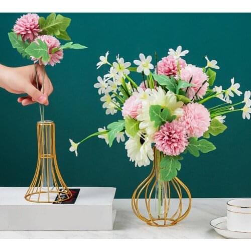 Glass Vase Plant Pots Transparent Nordic Style Test Tube Bottle Wrought Iron Terrarium Flower Vase for Garden Living Room