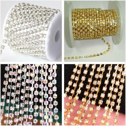 5yards/roll Far Base Glass Sew On Rhinestones Gold Base стразы Rhinestone Cup Chain Sewing Rhinestones Beauty Accessories Y2959