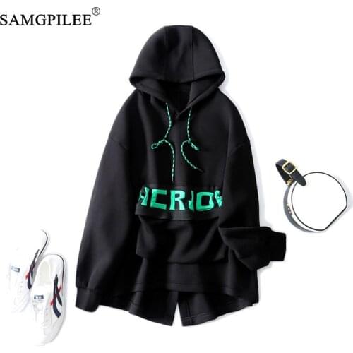 Y2k Oversized Hoodie Spring Hooded Mid Length Space Cotton Black Slim Loose Full Sleeve Autumn Korean Fashion Women Clothing 4XL