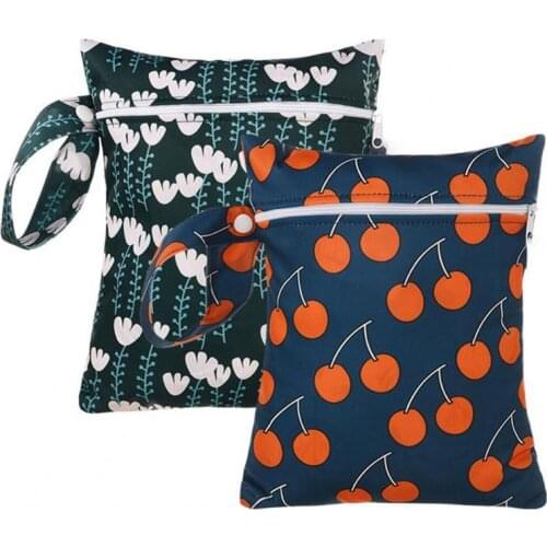 Baby Diaper Bag Printed Waterproof Wet Dry Nappy Zipper Handbag Stroller Carry Pack Travel Outdoor Wet Diaper Storage Bag Pocket