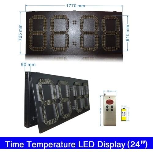 Custom made 24-inch yellow time and temperature billboard / Time and temperature LED display / Electronic clock