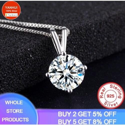 YANHUI Silver 925 Necklace Women Statement Wedding Jewelry Solitaire 8mm 2 Carat Lab Diamond Pendant & Necklace Womens Gift