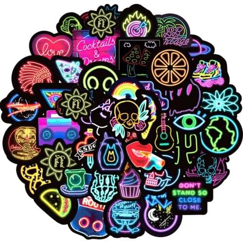 10/30/50pcs/pack Neon Lights Fashion Lable Stickers For Motorcycle Notebook Computer Car DIY Childrens Toys Decal Refrigerator