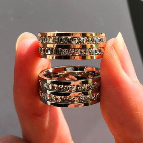 YWSHK Luxury Female Crystal Zircon Stone Ring Stainless Steel Wedding Rings Promise Silver Color Engagement Jewelry For Women