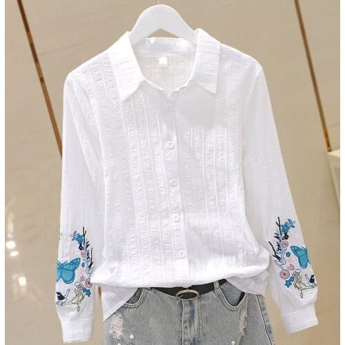 2021 Office White Cotton Linen Casual Feminina Top Shirts Summer Women Tops and Blouses Spring 2XL Plus Size Long Sleeve Blouses