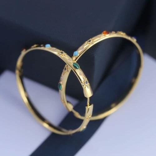 SLJELY Fashion S925 Sterling Silver Roma Large Style Multicolor Gem Stone Hoop Earrings Women July New Monaco Brand Jewelry Gift