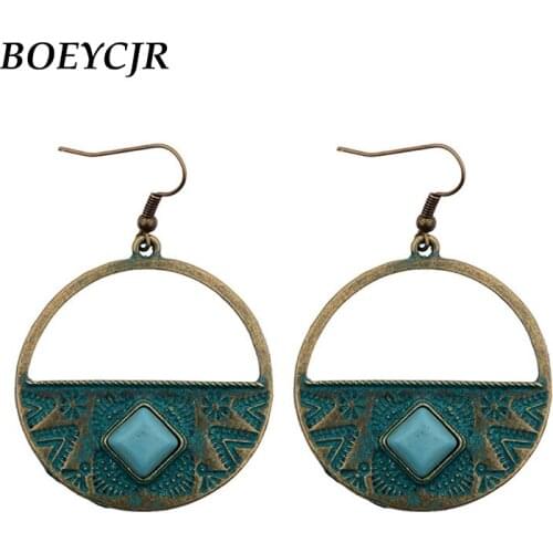 BOEYCJR Ethnic Vintage Hollow Totem Copper Alloy Drop Earrings Jewelry Hook Earrings Dangle Earrings for Women Gift