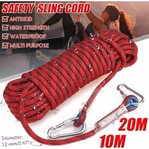 10/20M 12mm Professional Rock Climbing Cord Outdoor Hiking Rope High Strength Safety Sling Cord Rappelling Rope Equipment Tools