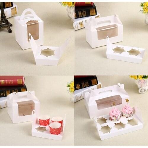 100 x High Quality 1/2/4/6 Cavity White Cupcake Muffin Packaging Boxes cup cake cases PVC Window Wholesale