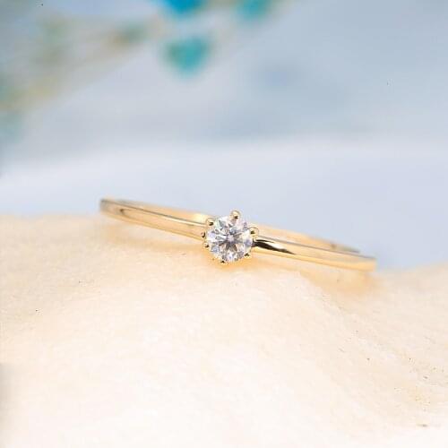 AEAW DF Moissanite Diamond 3mm Engagement Solarite Ring for Women in 14K Yellow Gold