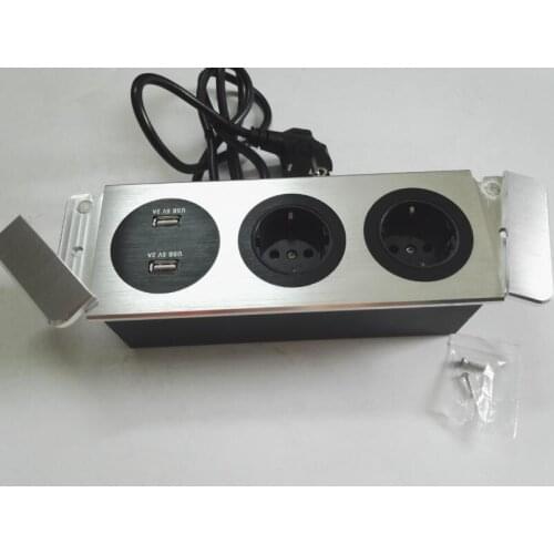 Aluminum Panel Socket with Universal power and USB Charger socket box flush option to any horizontal or vertical surface