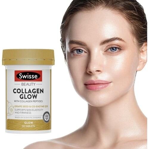 Australia Swisse Beauty Collagen Peptides Glow Grape Seed Co-enzyme Q10 60Tablets Women Skin Repair Firmness Dietary Supplement