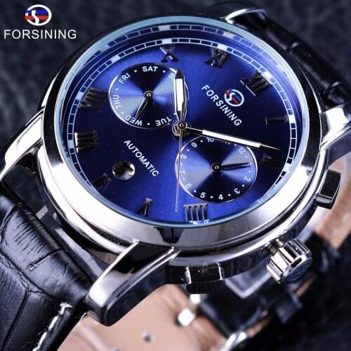 Forsining Waterproof Wristwatch Blue Ocean Design Calendar Display Men Watches Top Brand Luxury Automatic Mechanical Male Clock