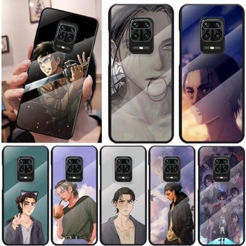 Attack on Titan Eren Jaeger For Xiaomi Redmi K40 K30 K20 9T 9C 9A 9 8A 7 Pro Plus Tempered Glass Luxury Cover Phone Case