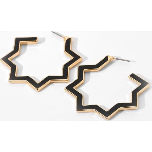 Black Enamel Geometric Octagonal Heart Hoop Earrings For Women Girls Minimalist Classic Earring Jewelry Accessories