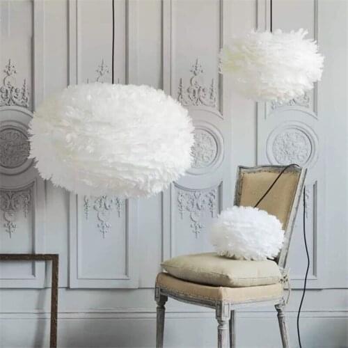 Danish White Feather Pendant Lights Bedroom Living Room Lighting Romantic Wedding Princess Room Table Hanging Lamps Fixtures