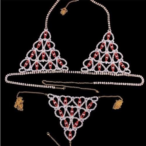 Echonight Rhinestone Lingerie Jewelry for Lady Body Chain Sexy Bling Rhinestone Bra Hollow Out Charm Crystal Erotic Lingerie Set