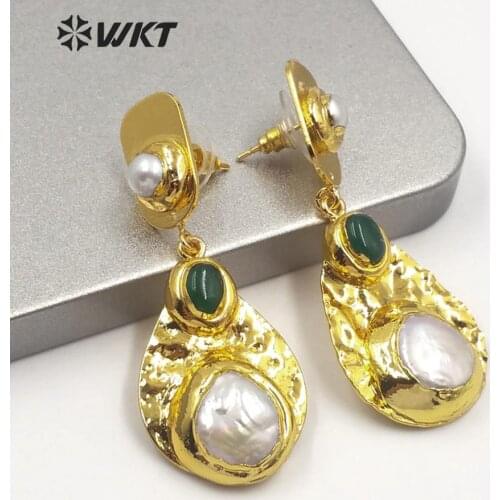 MPE014 Exclusive high quality freshwater pearl earrings handmake precious baroque pearl drop earrings for gift