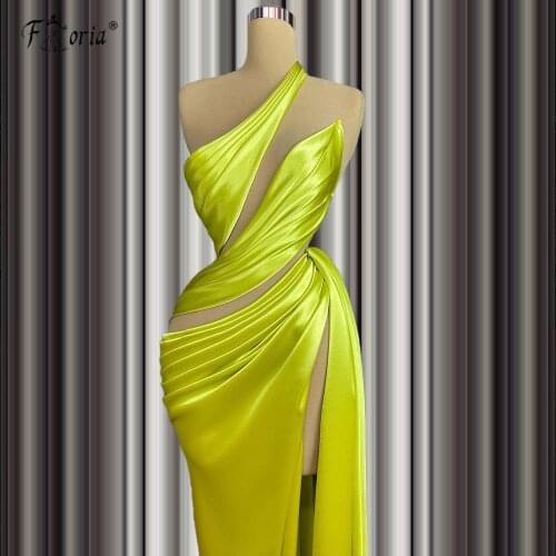 Elegant High Split Mermaid Evening Dresses Gowns 2021 Sleeveless Pleated Plus Size Women Prom Party Gowns Robe De Soiree