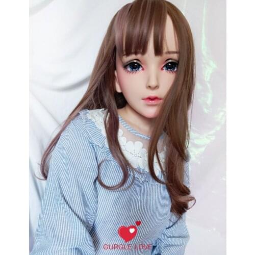 Fei-A)Female Sweet Girl Resin Half Head Kigurumi BJD Eyes Crossdress Cosplay Japanese Anime Role Lolita Mask With Eyes And Wig