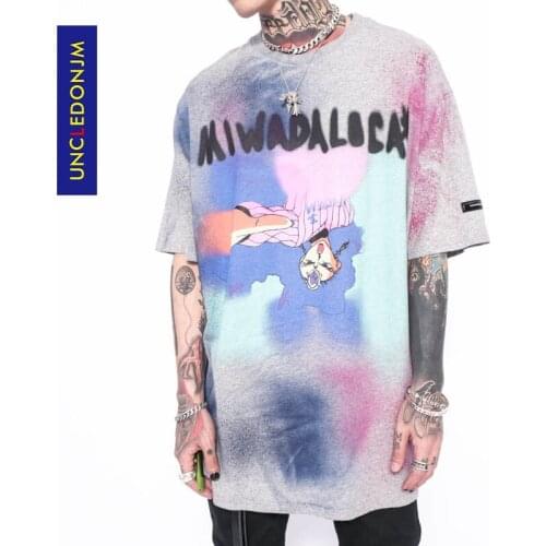 Cartoon oversized t shirt Hip Hop Streetwear 2021 Men Harajuku Cotton Loose Summer Short Sleeve Tshirt ULSD30