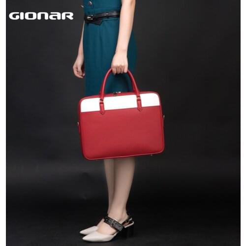 GIONAR Unisex High-end Leather Briefcases Women Men 14 inch Crossbody Laptop Bag Work Business Luxury Replica Designer Hand Bag