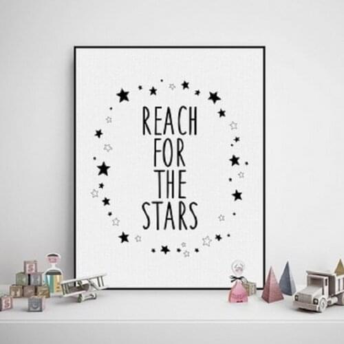 Black White Nordic Minimalist Typography Stars Quotes Poster Print Wall Art Boy Kids Room Decoration Canvas Painting No Frame
