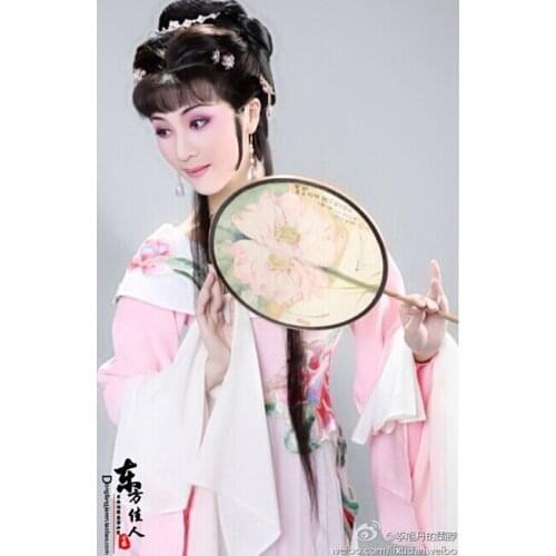 Chinese Traditional Famous Yue Opera Dream of Red Mansion Actress "Lin Daiyu" Pink Hanfu Maid Costume Opera Sleeve + Hand Veil
