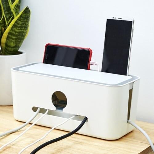 Cable Management Box Charger Socket Adapters Power Strips Wire Storage Case Hide Bin Desk Organizer with Phone Stand