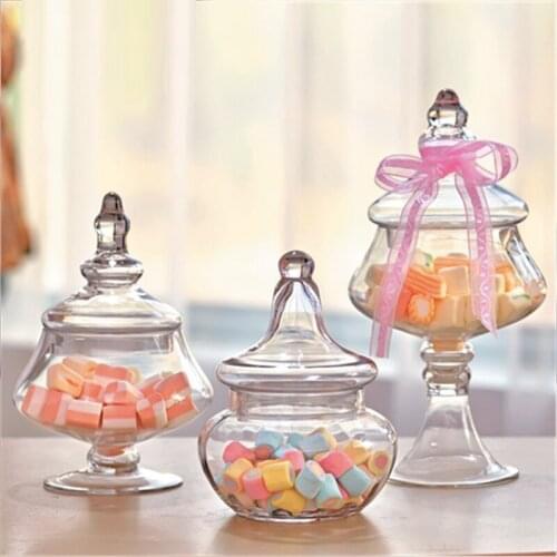 Creative Transparent Glass Candy Jar Bottles Dust-proof With Lid Decor Crafts Dessert Stand Storage Tank Vase Wedding Supplies