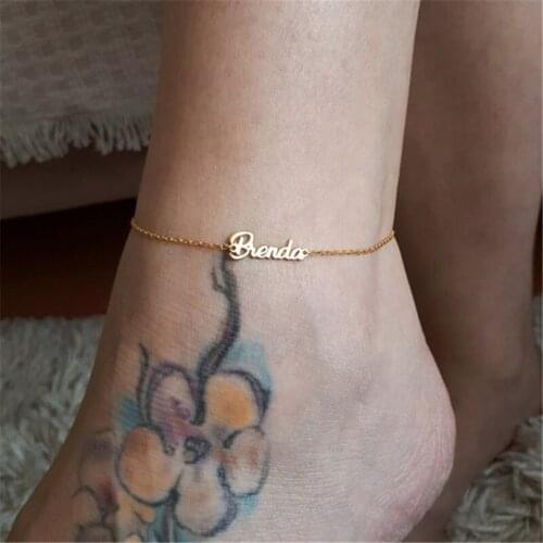 Lateefah Foot Jewelry Silvery Gold Filled Custom Anklet Bracelet Stainless Steel Chain Personality Nameplate Anklets for Women