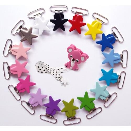 Free Shipping 50 pcs 1'' 25mm 16 Colors Assorted Enamel Star Shape Metal Baby Pacifier Clips / Suspender Clips Dummy Clips