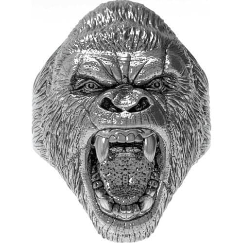 Fashion Retro Roar Domineering Gorilla Animal Ring Popular Creative Hip-Hop Personality Exaggerated Party Mens Gift Jewelry