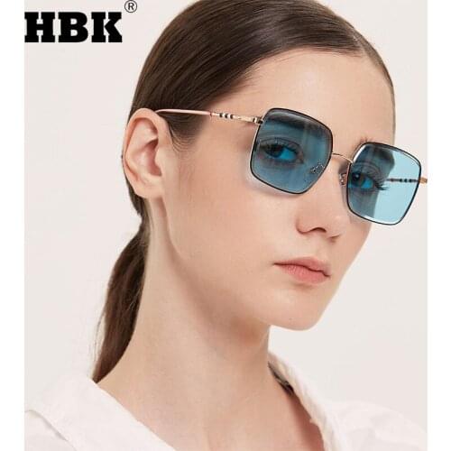 HBK Oversized Square Sunglasses For Women Men Big Frame Fashion Colorful Eyewear Brand Design Gradient Tea Lens UV400