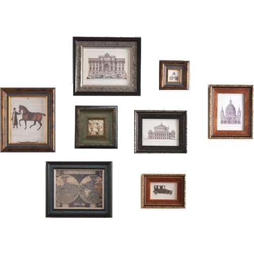 European Style 8 pcs Retro Wooden Photo Frame Set,Combination Picture Frame Home Decor,Classic Hanging Wall Photo Frames Multi