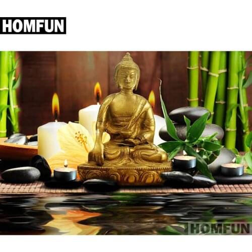 HOMFUN Full Square/Round Drill 5D DIY Diamond Painting "Buddha candle orchid" Embroidery Cross Stitch 5D Home Decor A01768