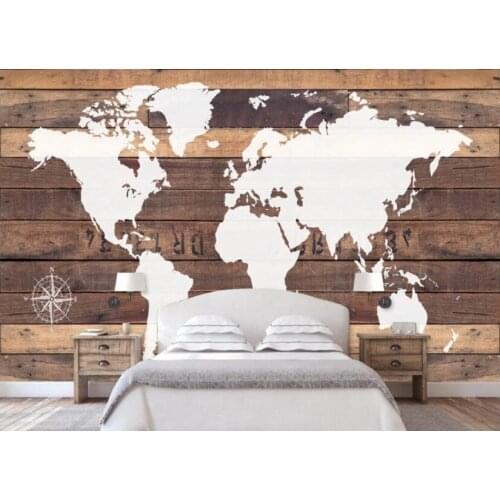 Custom photo mural wallpaper abstract nostalgic wooden board world map bar coffee shop background wall 3d wallpaper painting
