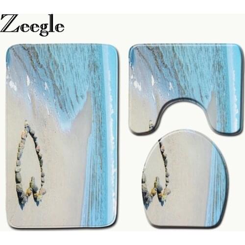 Zeegle Bathroom Mats Anti Slip Bathroom Rugs Set Flannel Floor Bath Mat Washable Bathroom Toilet Rugs Absorbing Bath Carpet