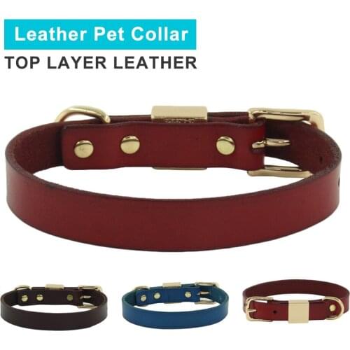 Dog Collar For Small Medium Dogs Top Layer Cow Leather Adjustable Soft Pet Collars Smooth Surface Retro Color Simple Dogs Chains