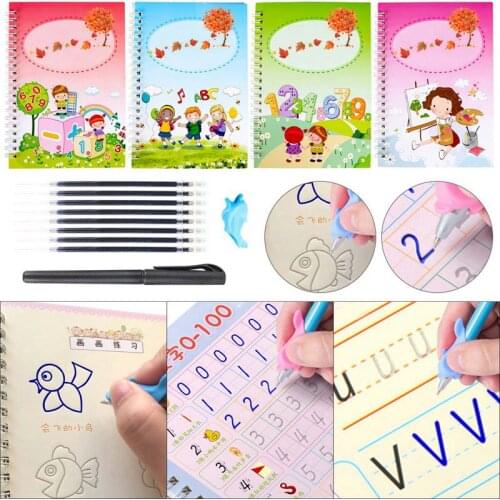 1 Set Magic Writing Paste Childrens Kindergarten Groove Textbook Writing Board Multi-style Writing Calligraphy Practice Book