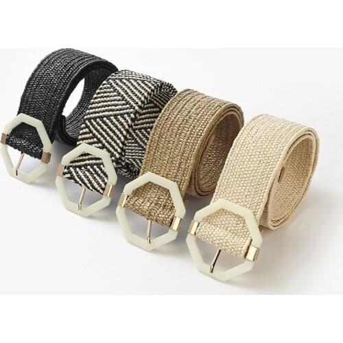 2021 Summer Women Braided Elastic Belt Buckle Vintage Bohe Straw Buckle Belt Women Knitted Belt Dress Belt Female Belts Dropship