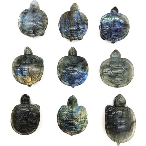 Drop Shipping 1PC Natural Labradorite Crystal Stone Carved Turtle Tortoise Carving Crafts Figurine Natural Stones and Crystals