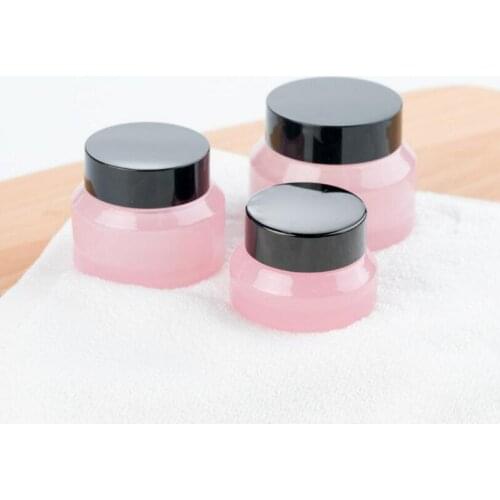 15G 30G 50G Pink Glass Bottle Plastic Black Lid Glass Jar Empty Bottle Cream Jar Cosmetic Packaging Container 1 set
